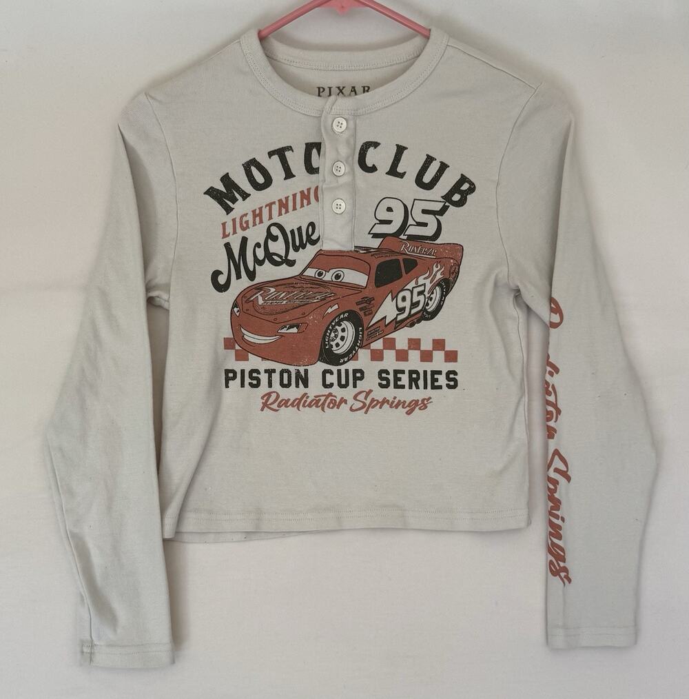 Pixar Disney Cars Lightning McQueen Motor Club Henley Long Sleeve T Size M A211
